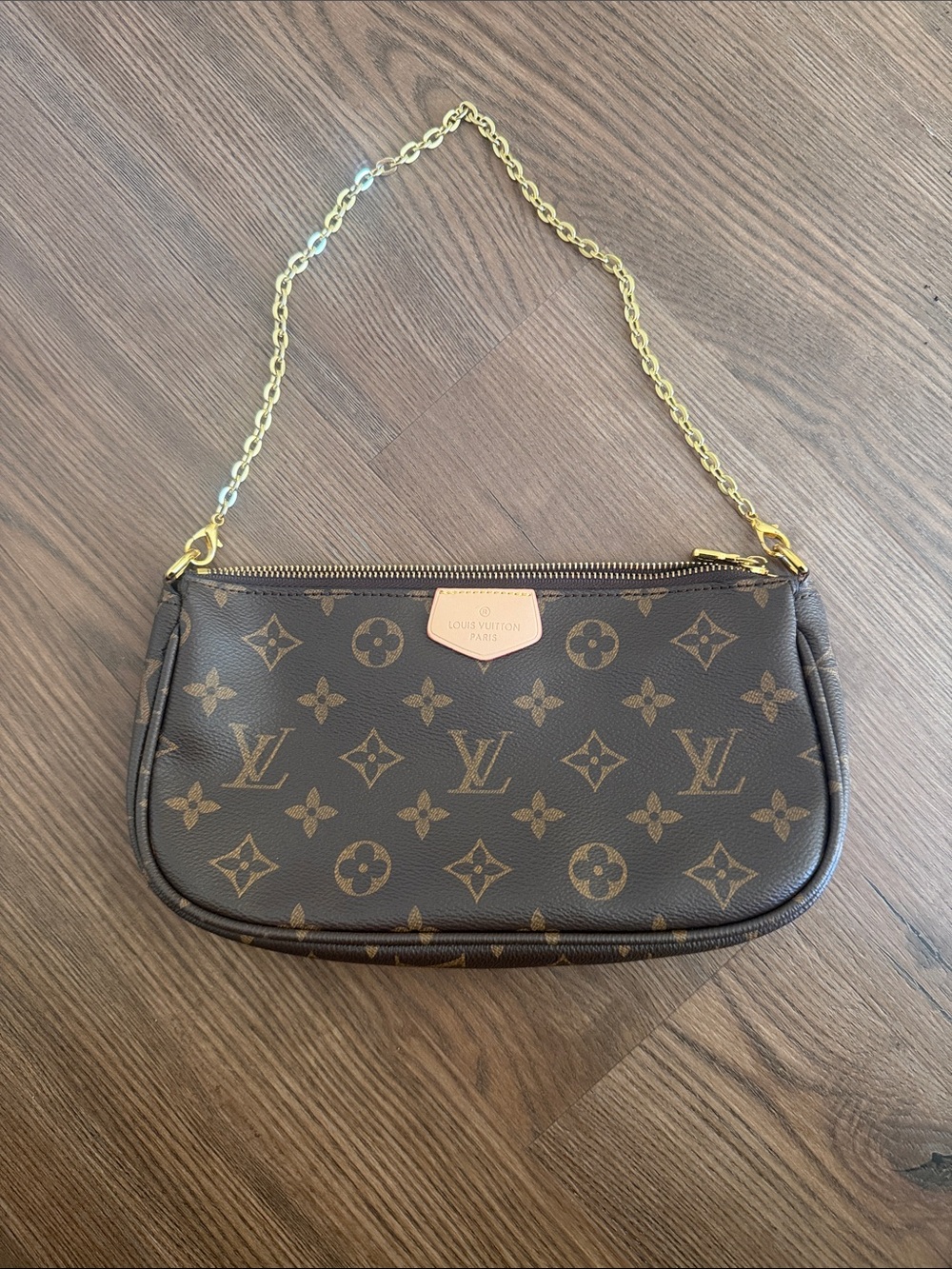 Monogram Shoulder Bag in Brown with Gold Chain